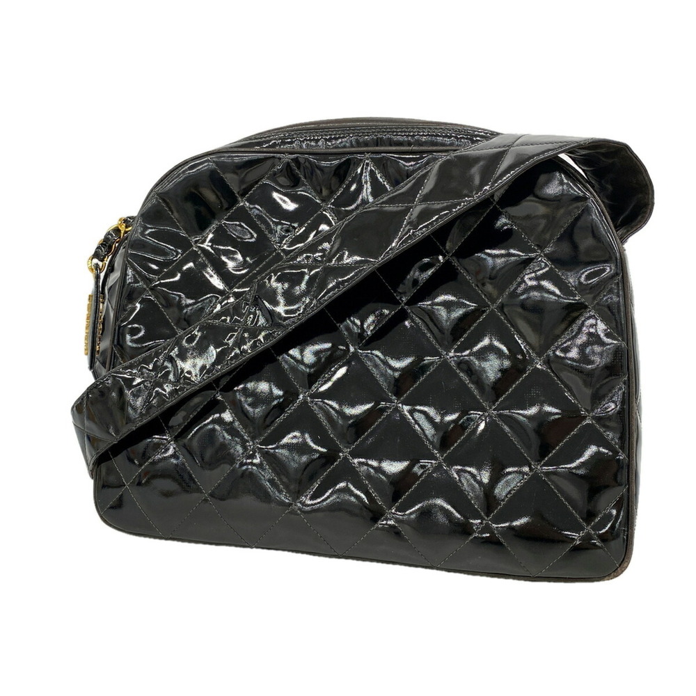 Chanel Matelassé Shoulder Bag, Patent Leather, Black, Women's